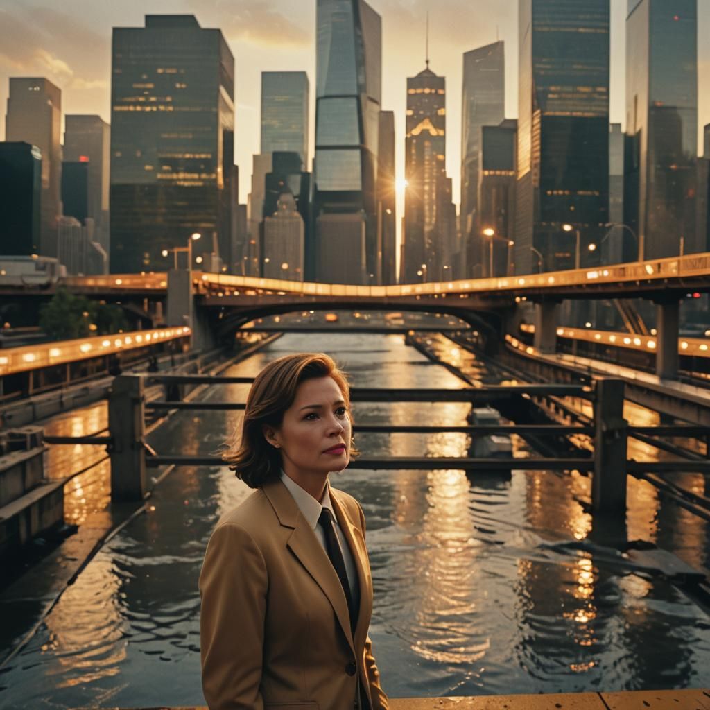 Sunset News Report from Futuristic Cityscape