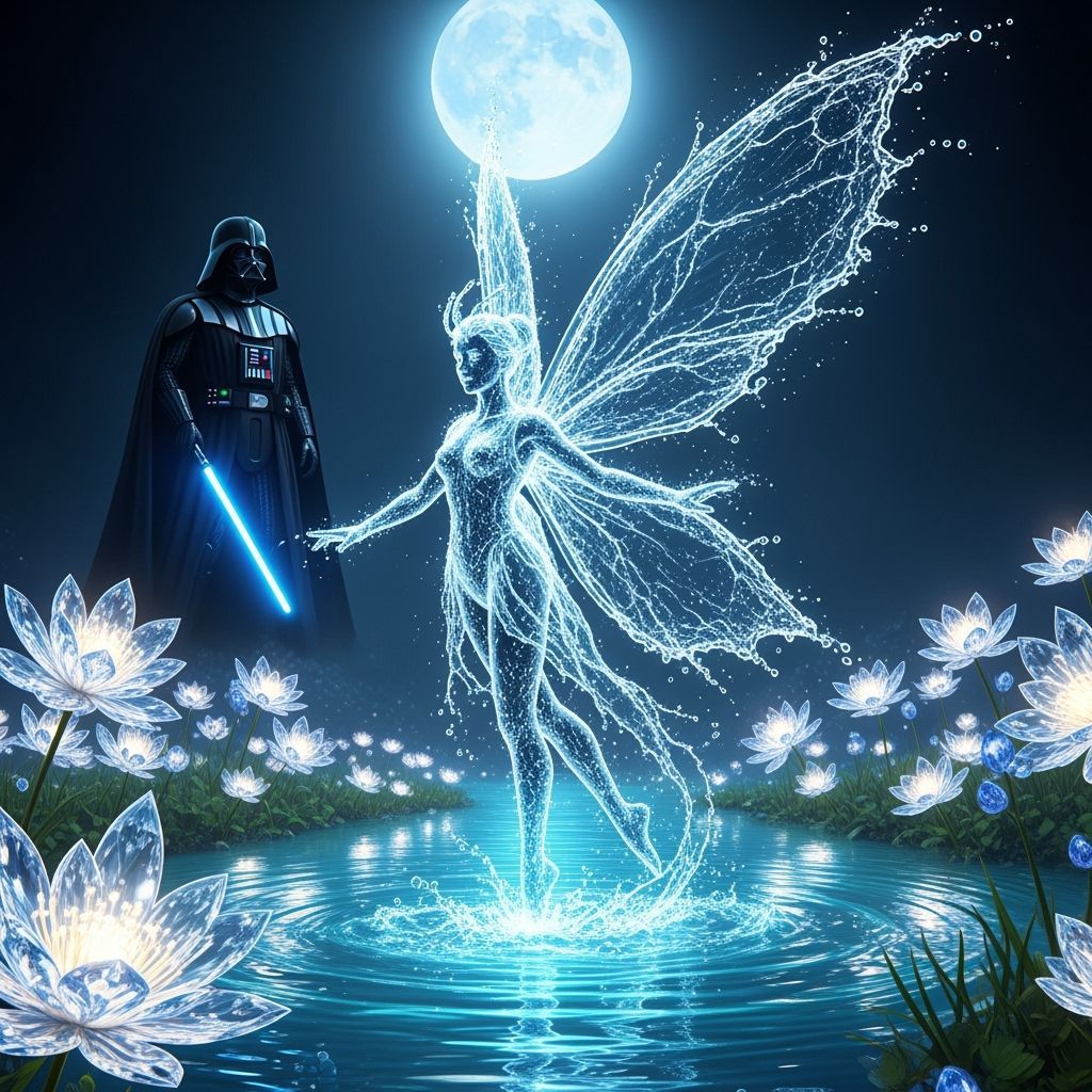 Water Fairy Dances on Crystal Pond Under Moonlight