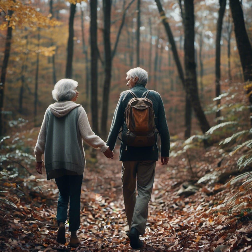 Couple Hiking in Forest in Superrealistic Style