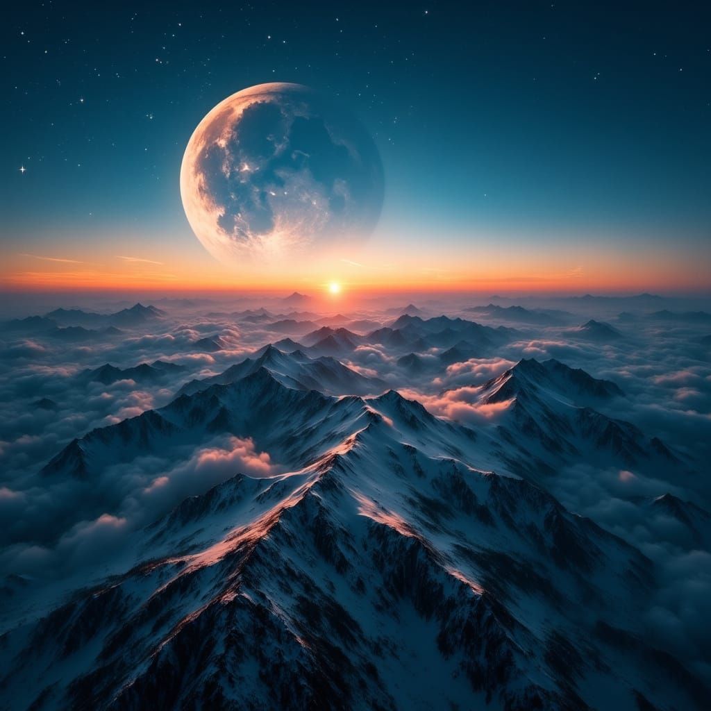 Drone View of Earth's Curvature with Moon Horizon