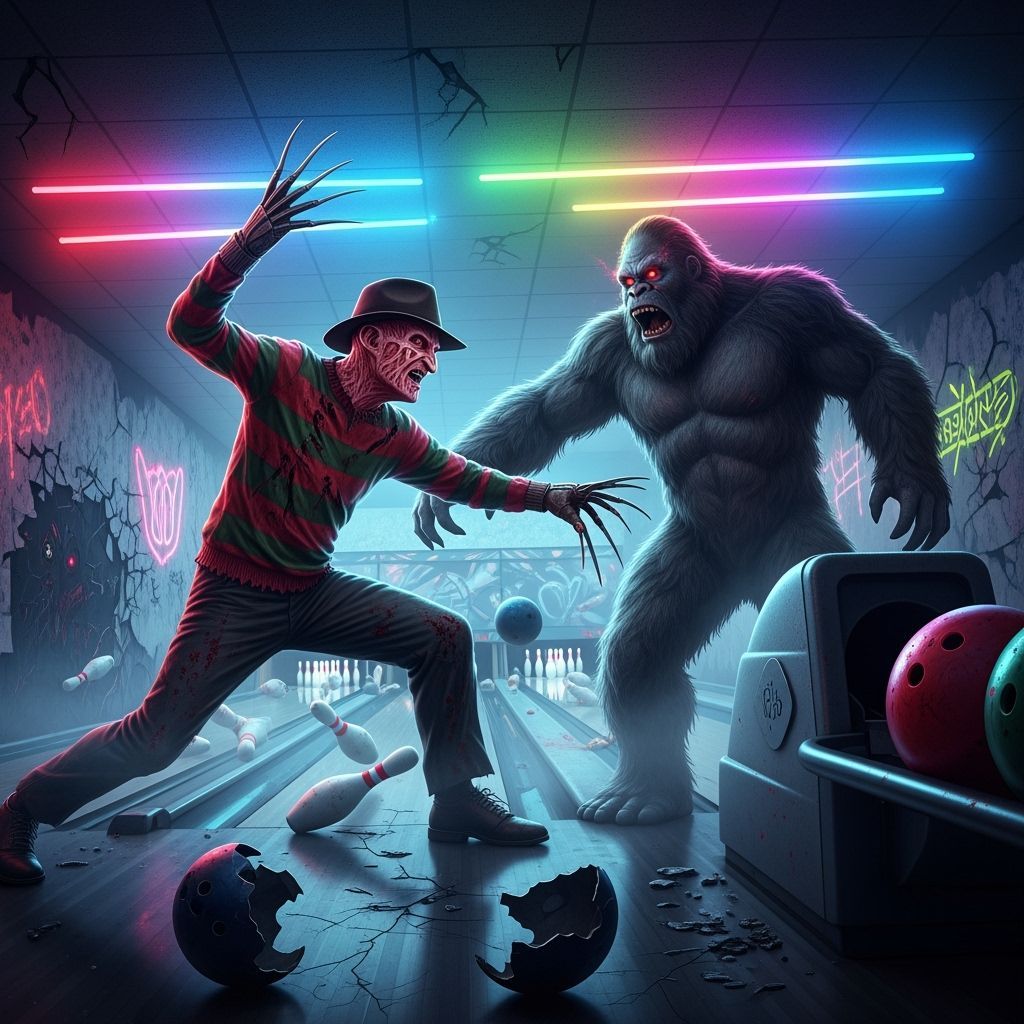 Freddy Krueger vs Bigfoot in Disco Bowling Alley