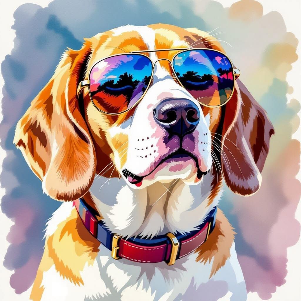 Beagle in Aviator Sunglasses Watercolor Painting