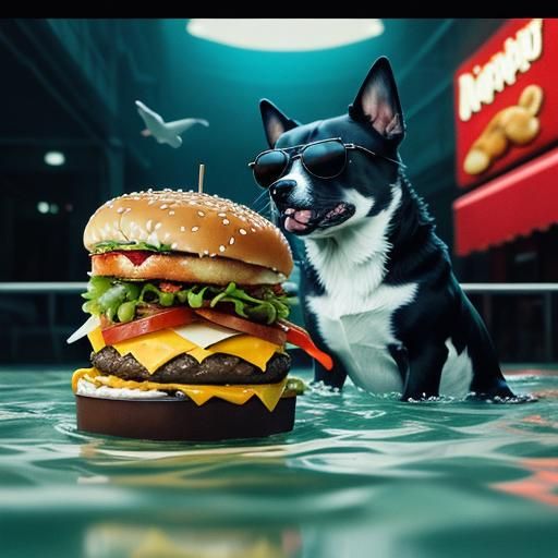 Dog and Seals Enjoying Food in Water: Cinematic Still