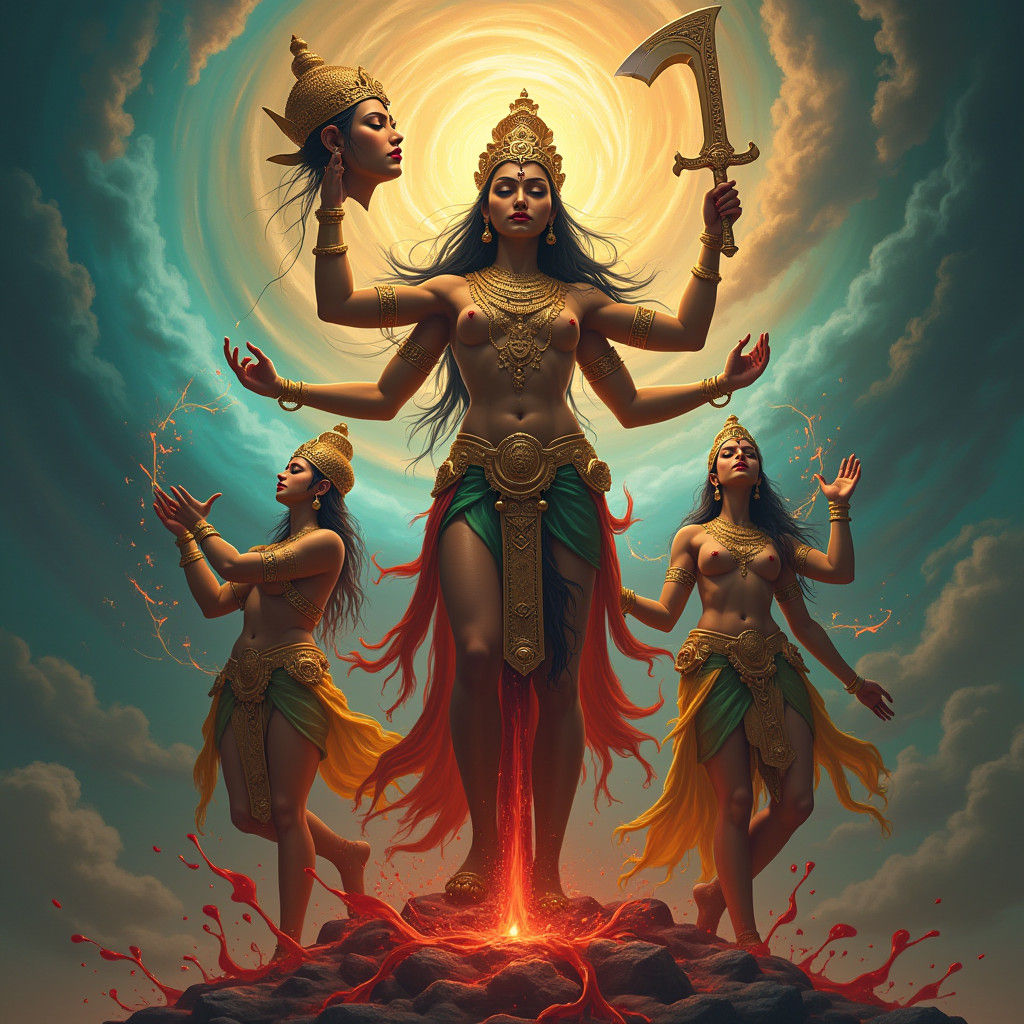 Chhinnamasta: Hindu Goddess of Self-Sacrifice in Matte Paint...