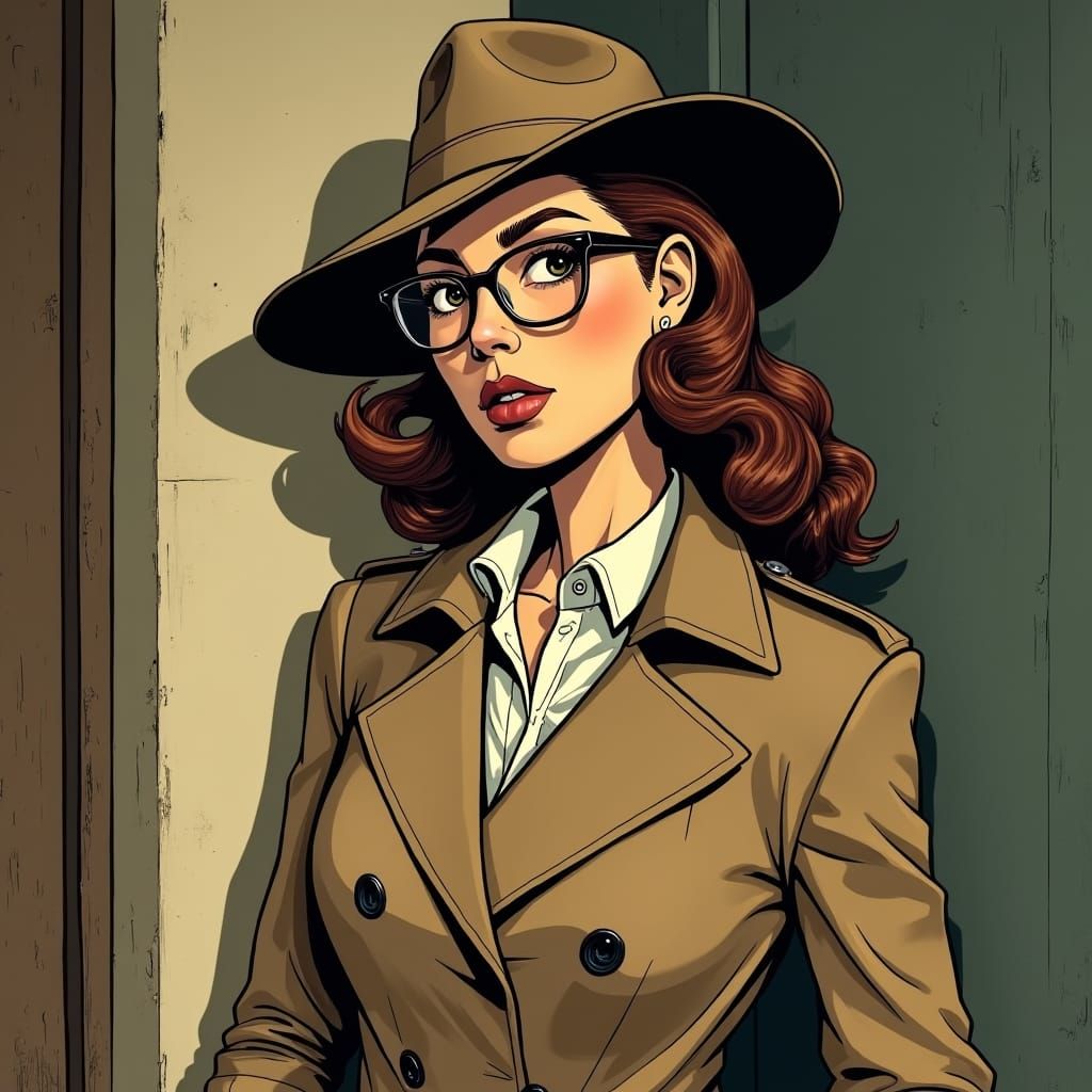 Film Noir Detective Illustration in Earthy Tones