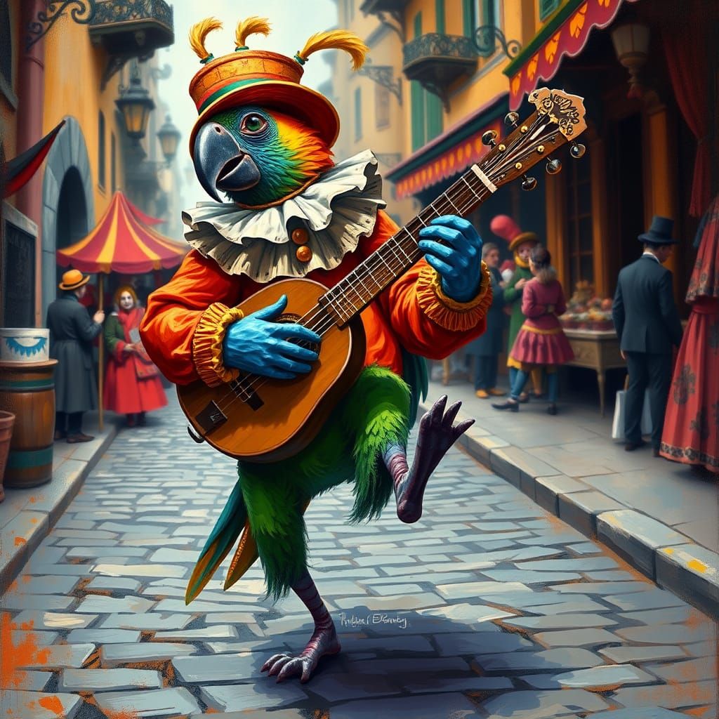 Anthropomorphic Parrot Clown Dances at Fantasy Fair