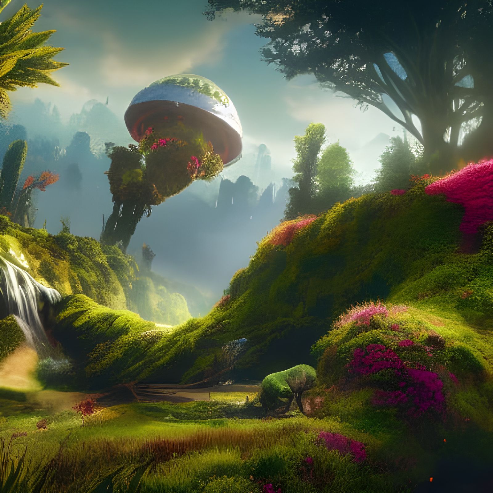 City Overgrown with Plants, Detailed Matte Painting