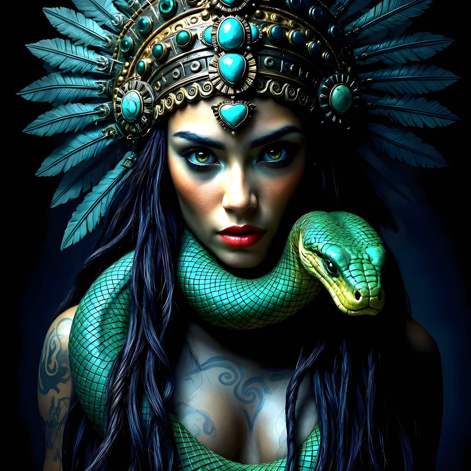 Aztec Serpent Goddess Digital Art