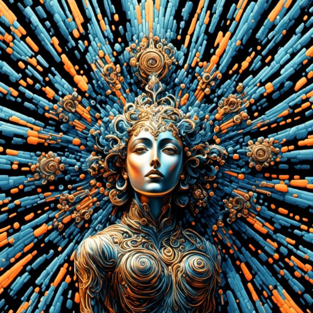 Cosmic Ink Faces in Mixed Media Style