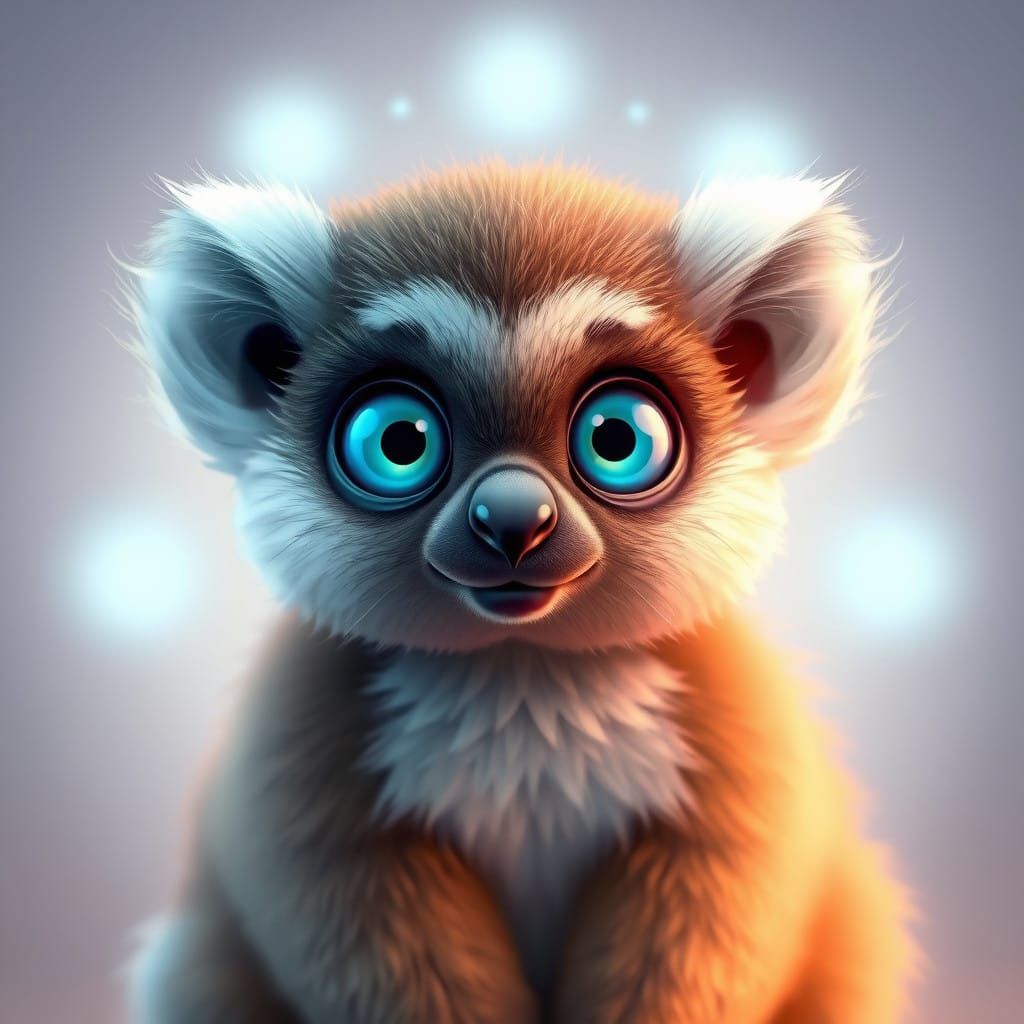 Vibrant Lemur with Glowing Aura, in 3D Furry Art