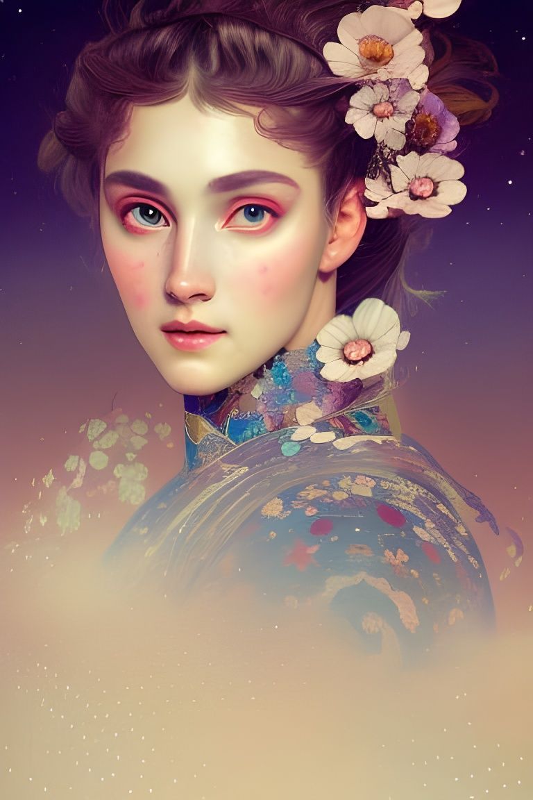 Girl in Star Armor: Hyperdetailed Art Nouveau Portrait