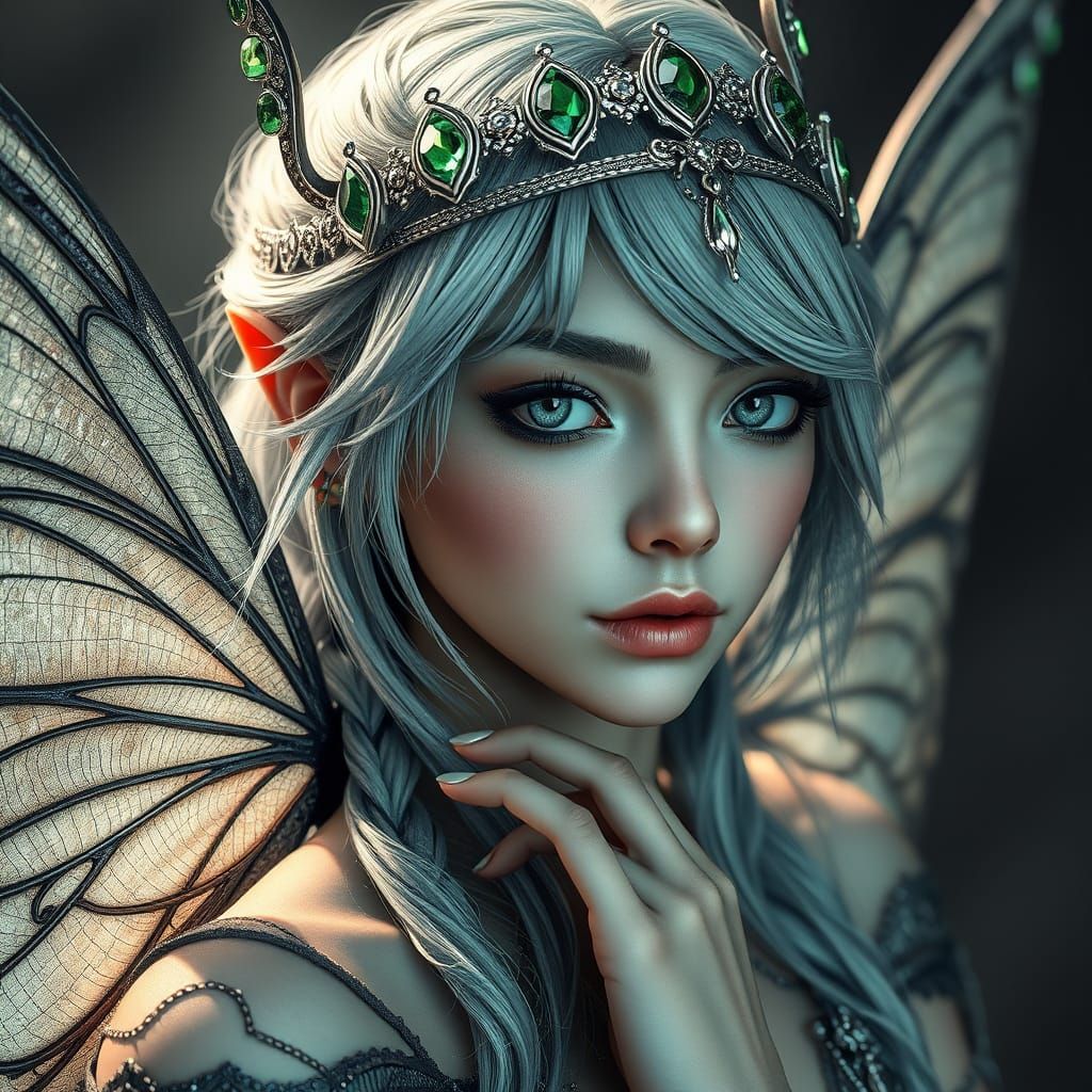 Medieval Fantasy Fairy with Jade Green Butterfly Wings