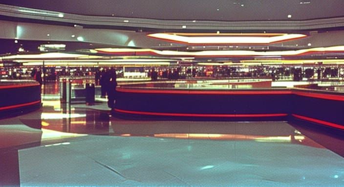 1980s Mall Interior with VHS Effect
