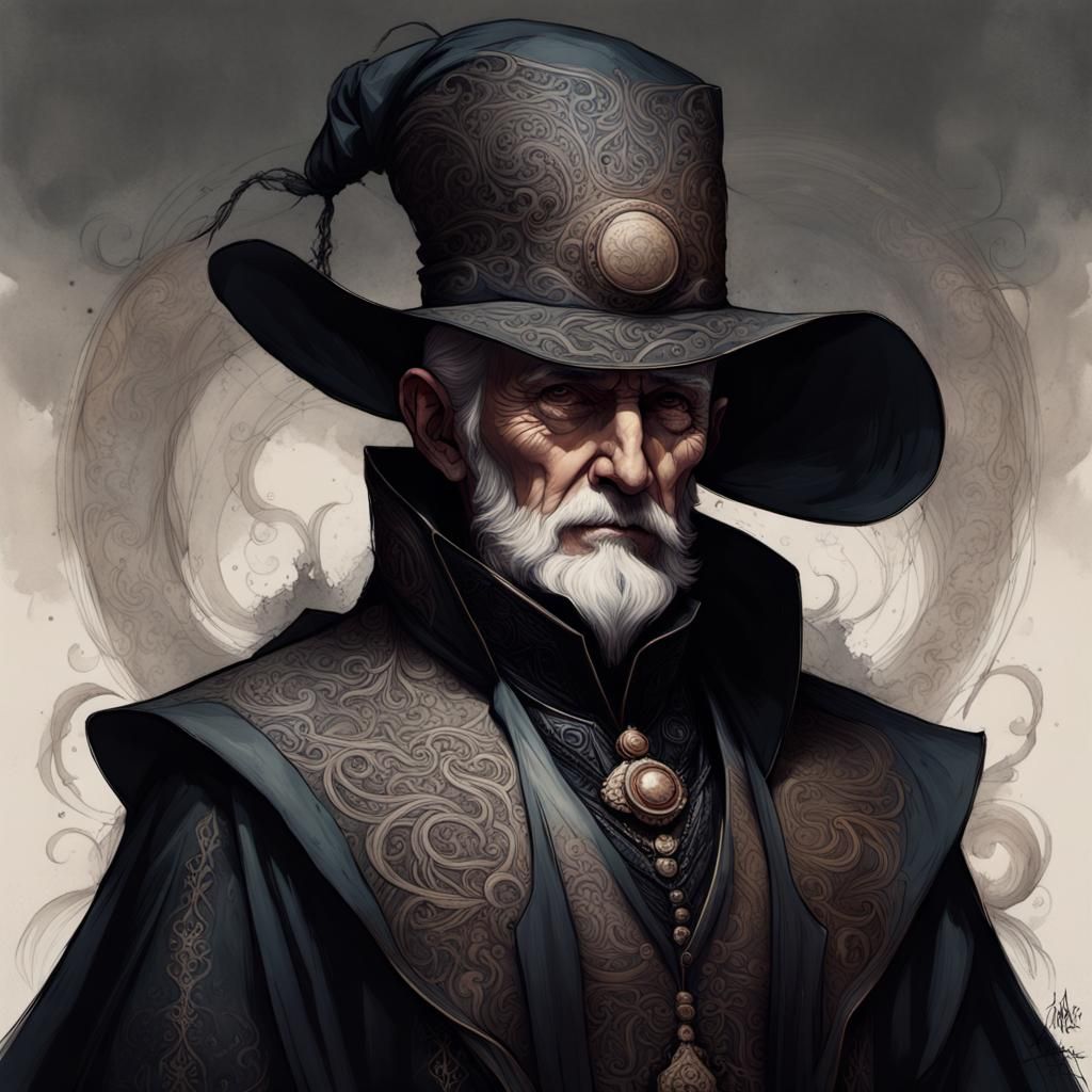 Victorian Elder in Cyberpunk City, Digital Art