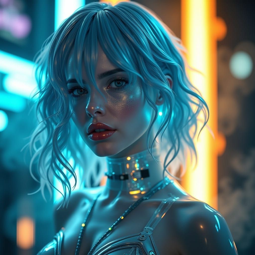 Cyberpunk Princess in Glowing Crystal and Silver