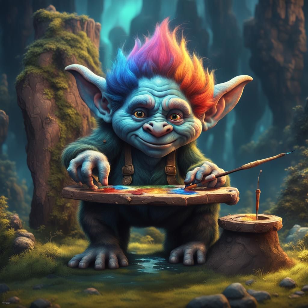 Troll Painting a Masterpiece, Fantasy Concept Art