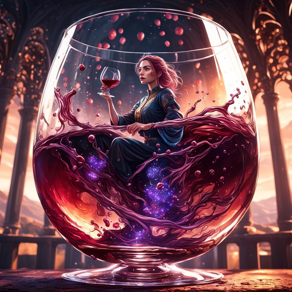a girl inside a glass of wine