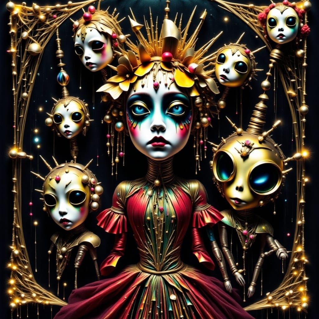 Chibi Pig and Marionettes in Gothic Art Deco Style