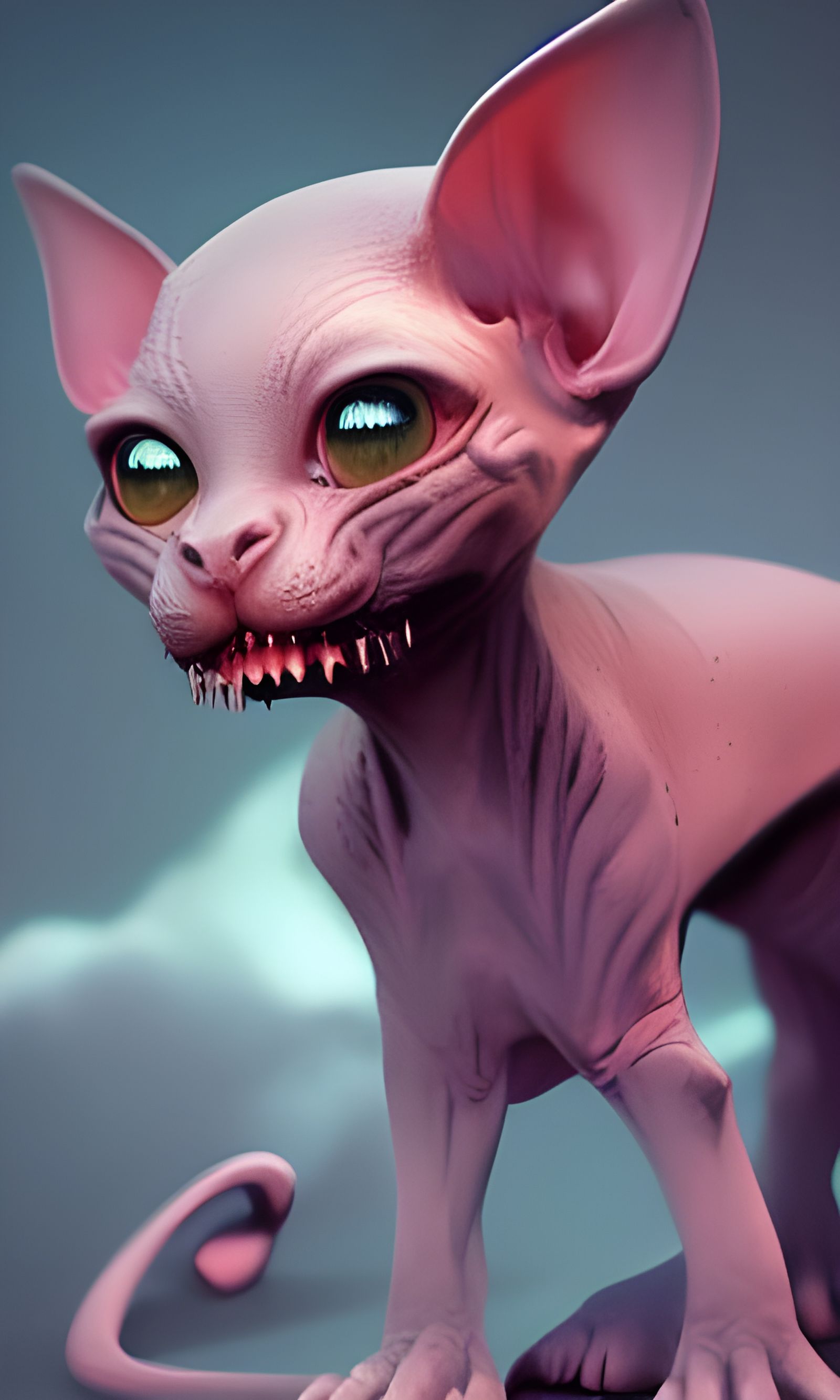 Cute Scary Sphynx Cat in 3D Digital Art