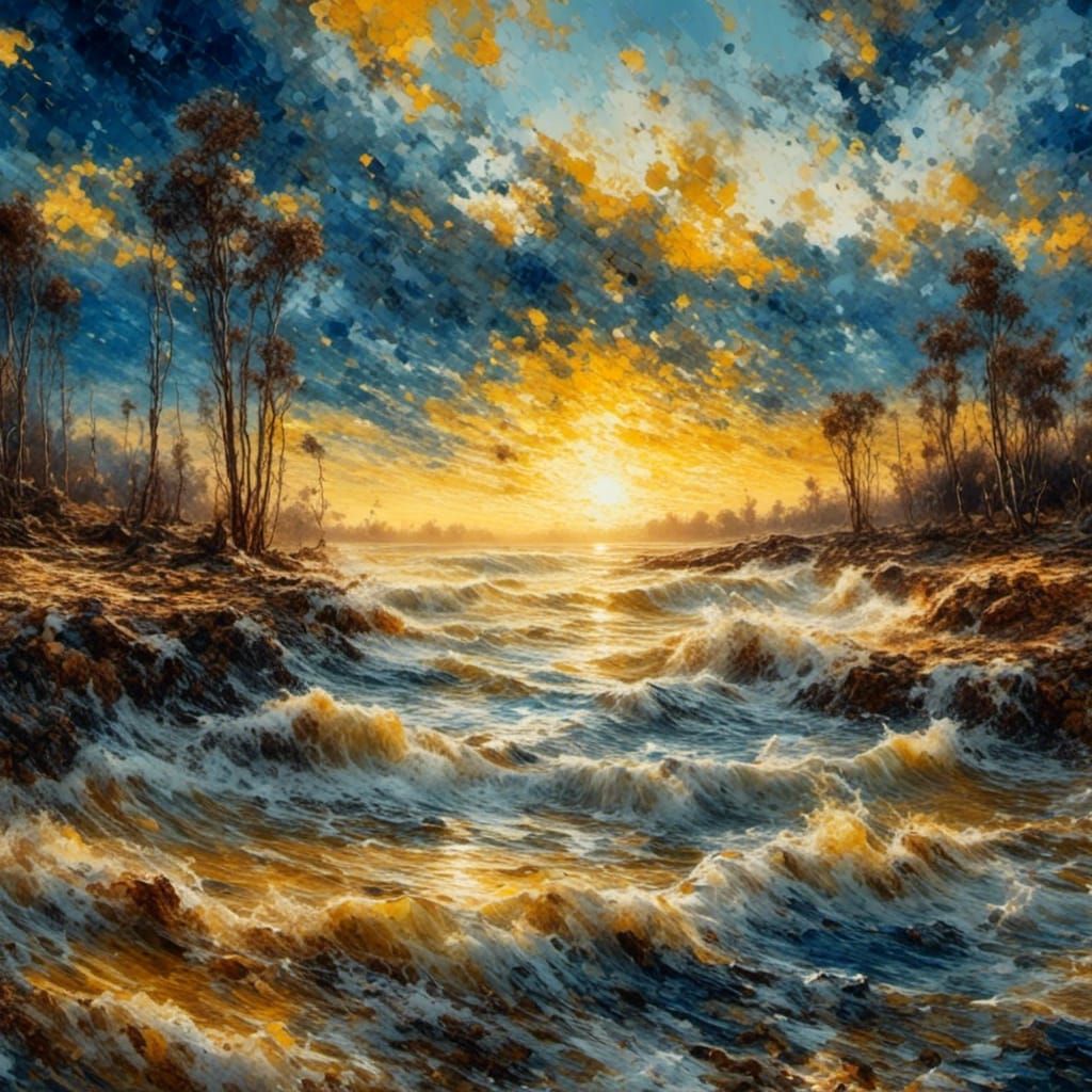 Hyperrealistic Sunrise Landscape Painting in Fauvism Style