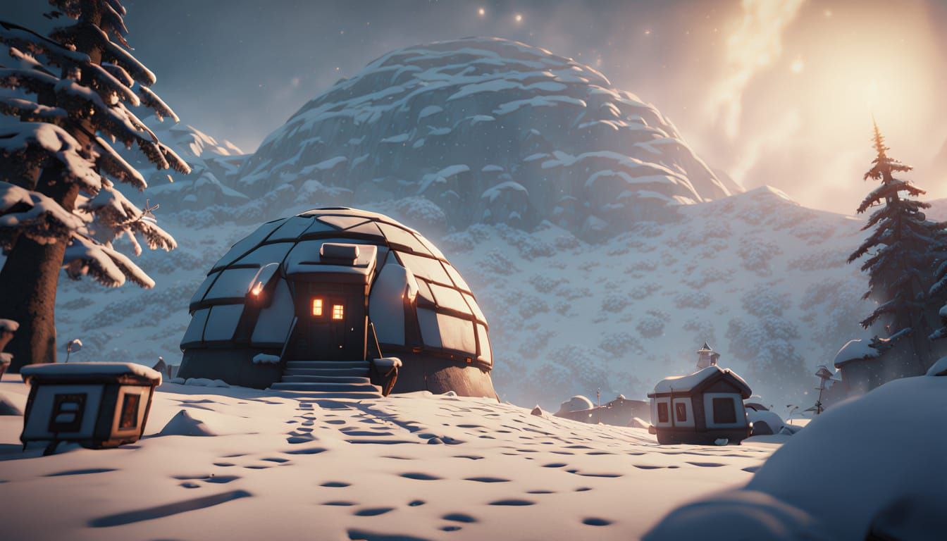 Snowy Minecraft Village at Mountain Base in Winter