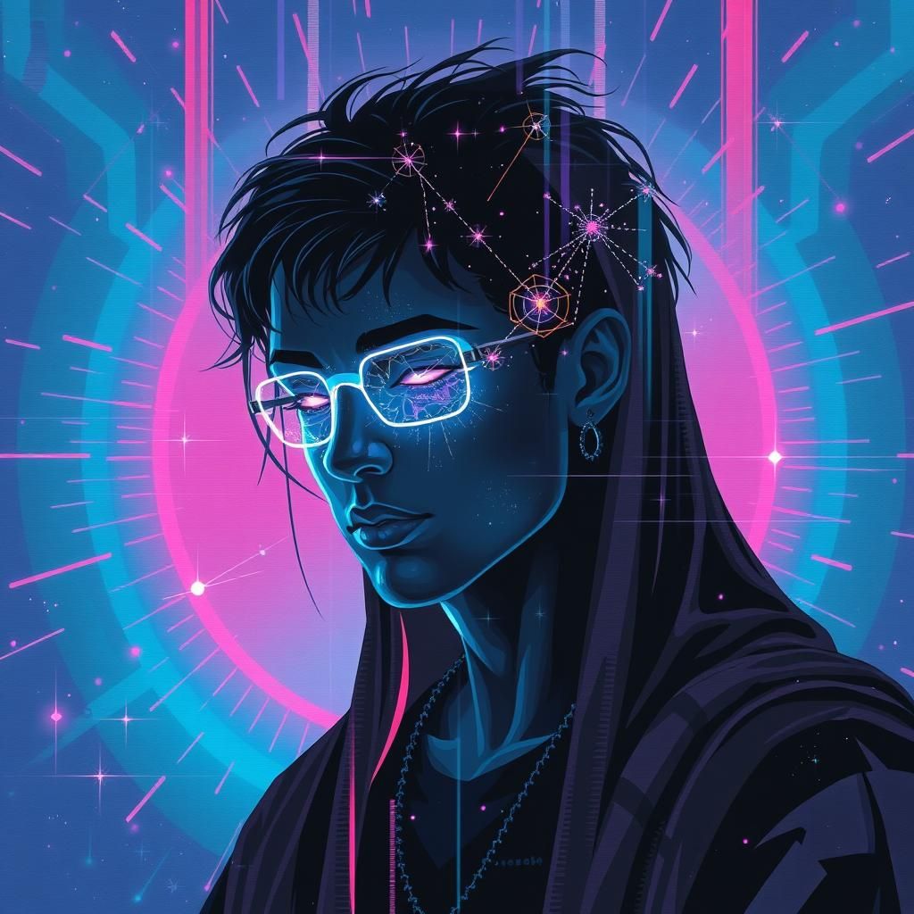 Abstract Constellation Glitch Art in Maximalist Style