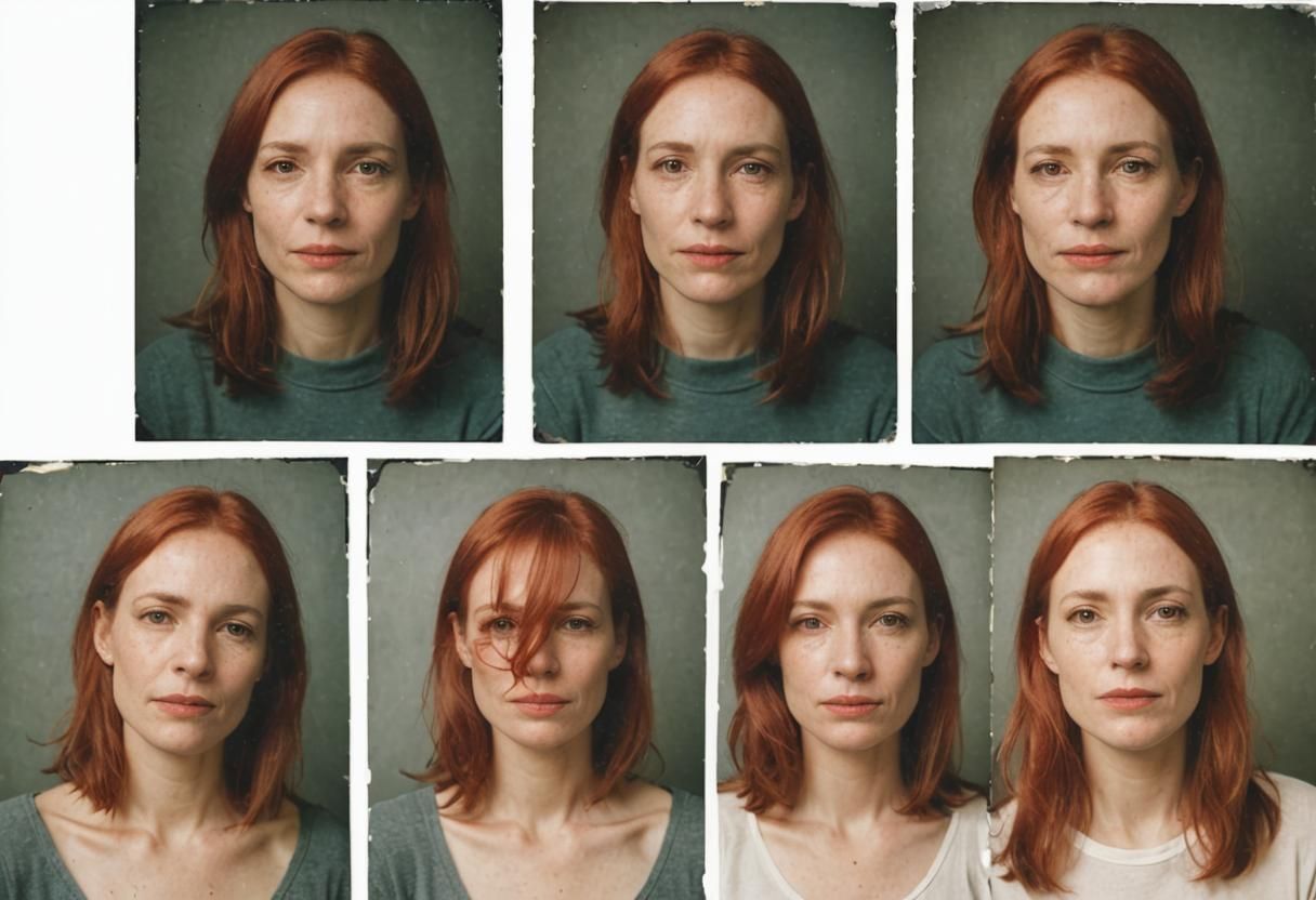 Woman's Expressions in Polaroid Color Photos