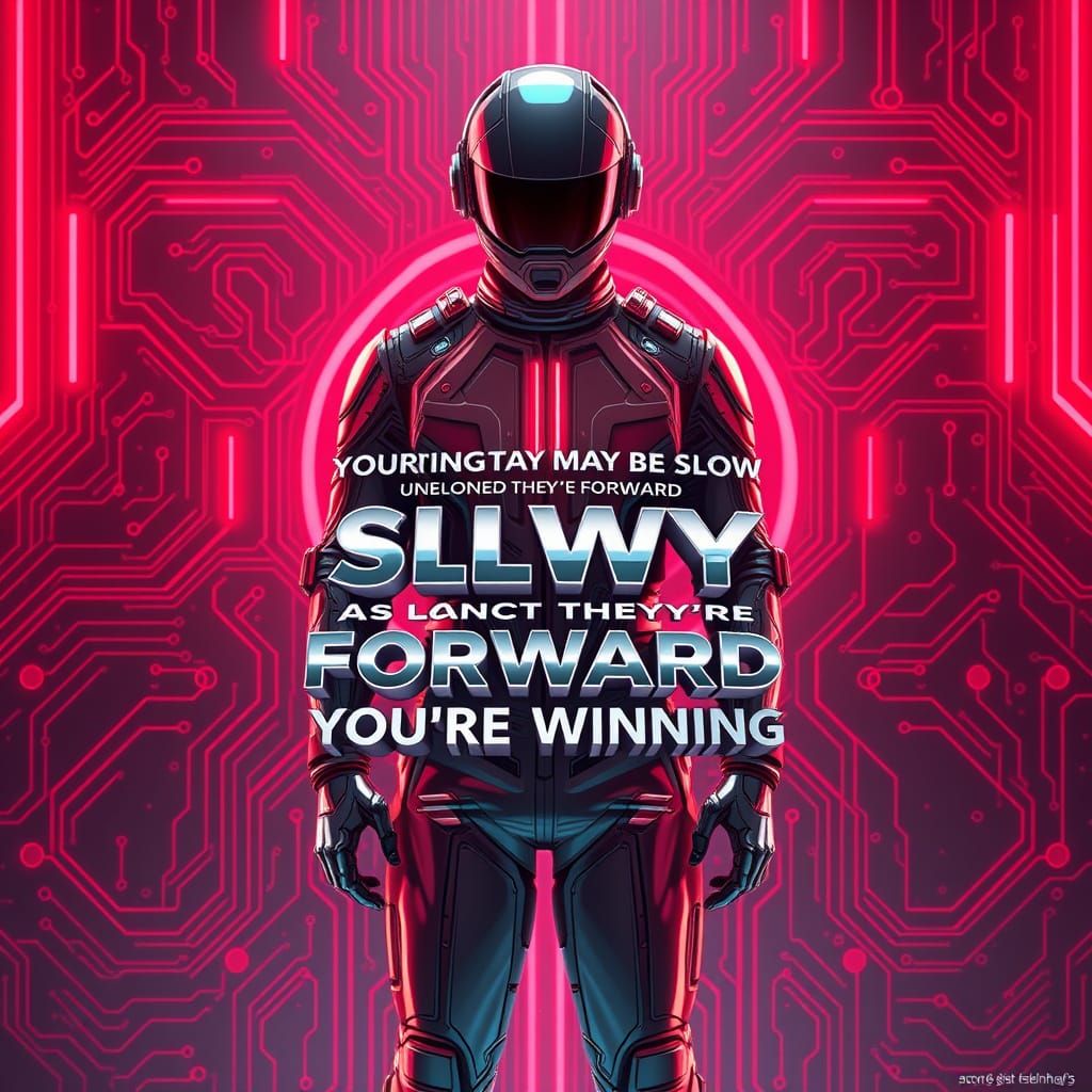 Futuristic Figure in Neon Circuit Board Landscape