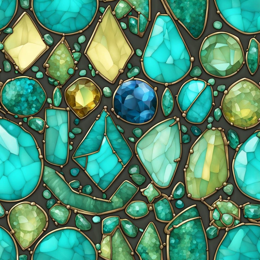 Turquoise Gemstone Stained Glass with Warm Glow