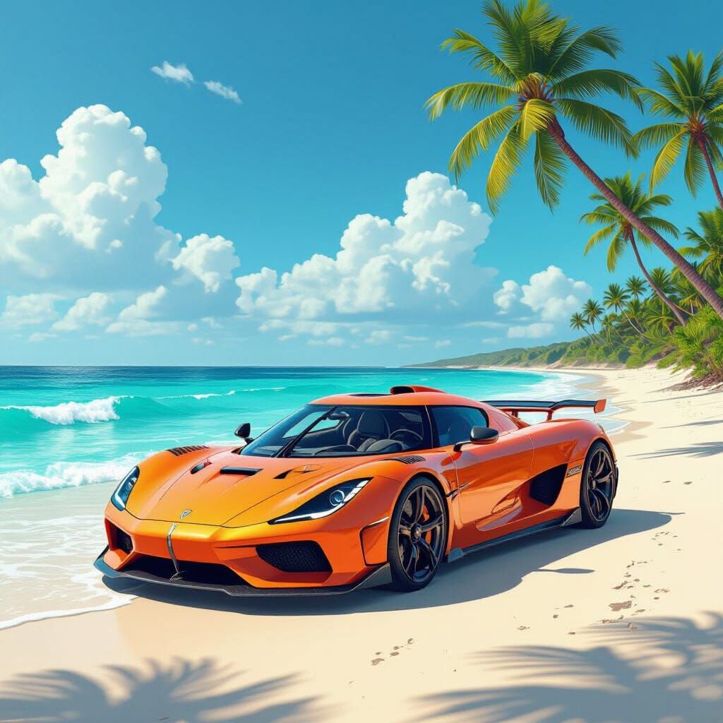 Orange Koenigsegg Jesko on a Beach