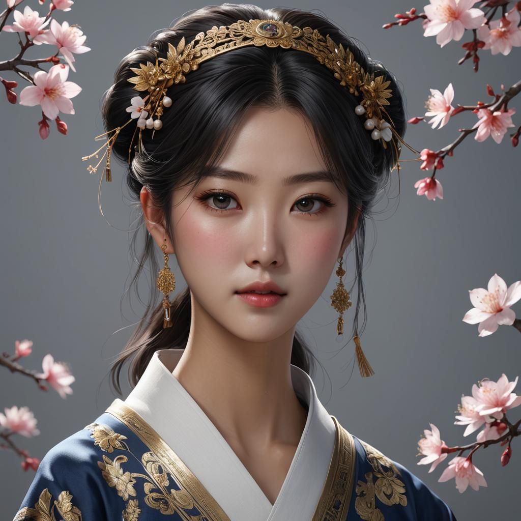 Detailed 3D Anime Portrait of Korean Woman