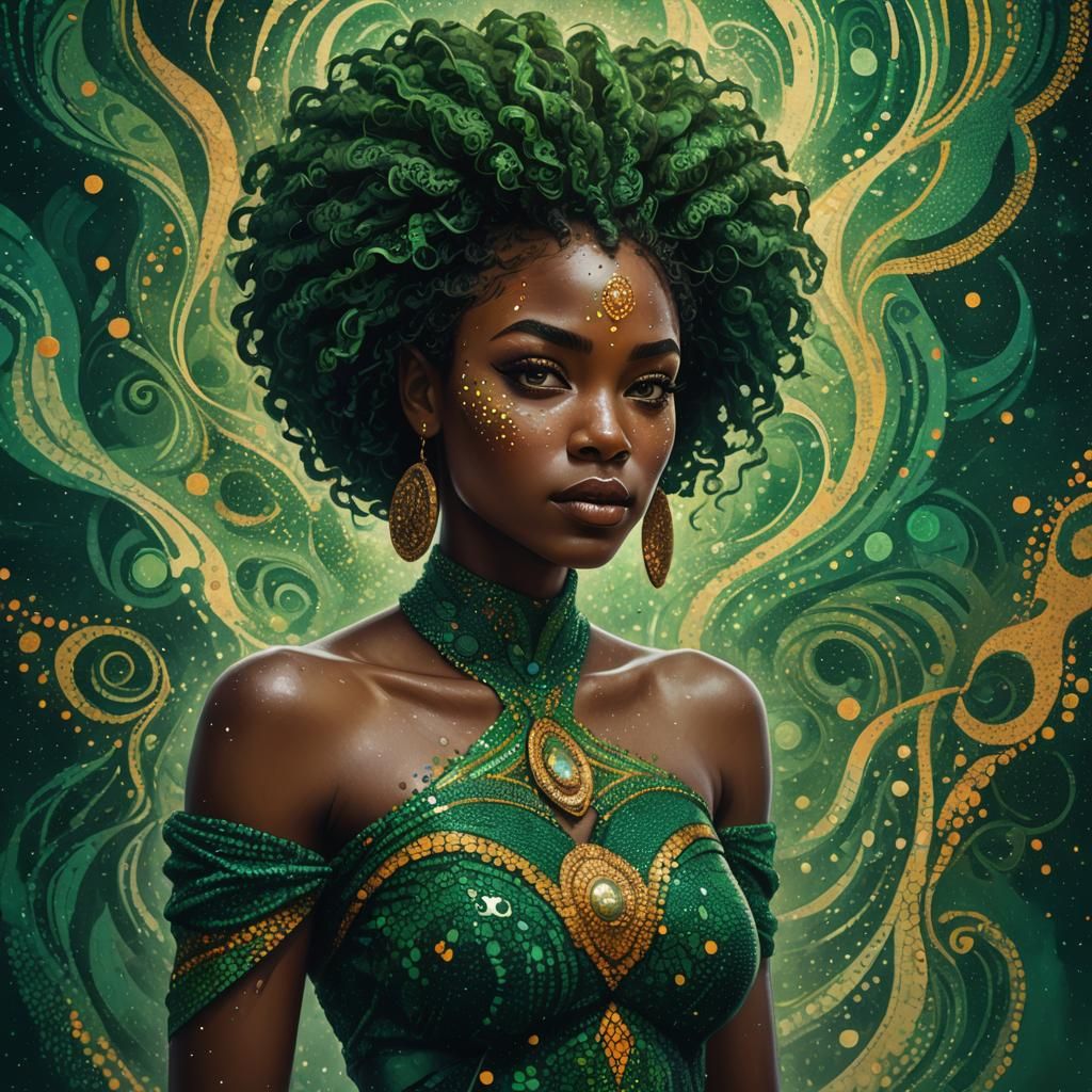 African American Beauty in Surreal Pointillist Art