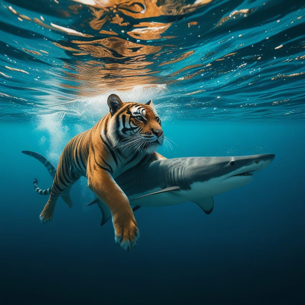 Regal Tiger and Shark Swim in Perfect Harmony