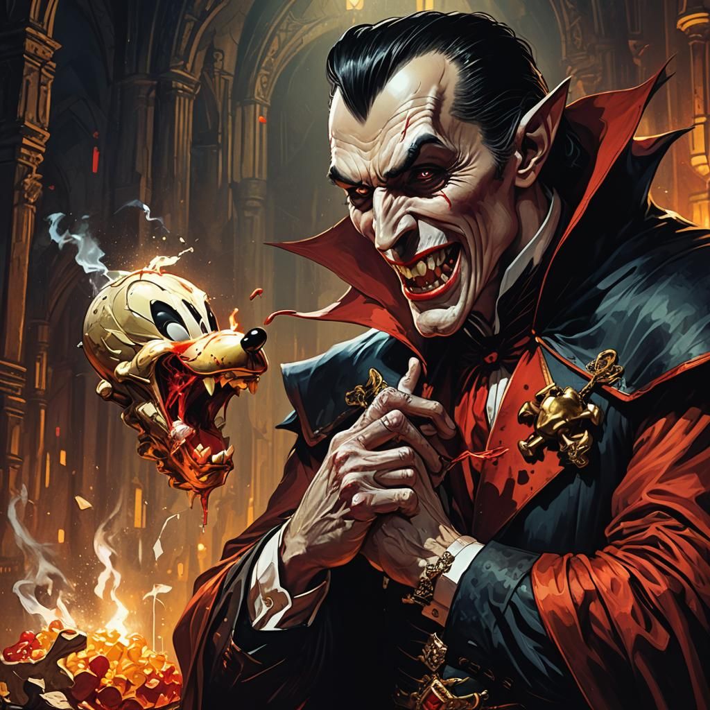 Dracula Eats Mickey Mouse in Dark Fantasy Art