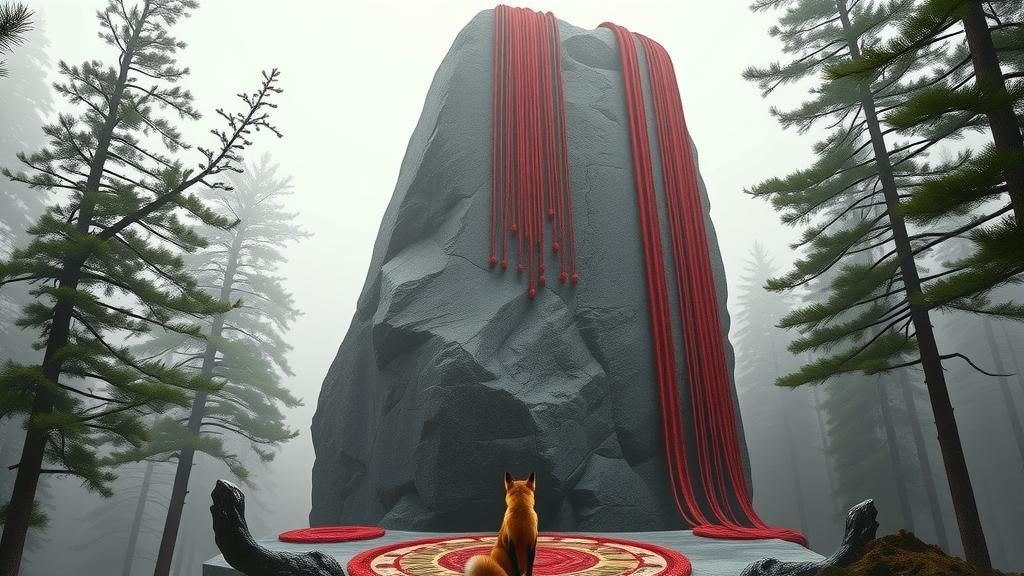 Mystical Boulder in Pine Forest, Digital Matte Painting