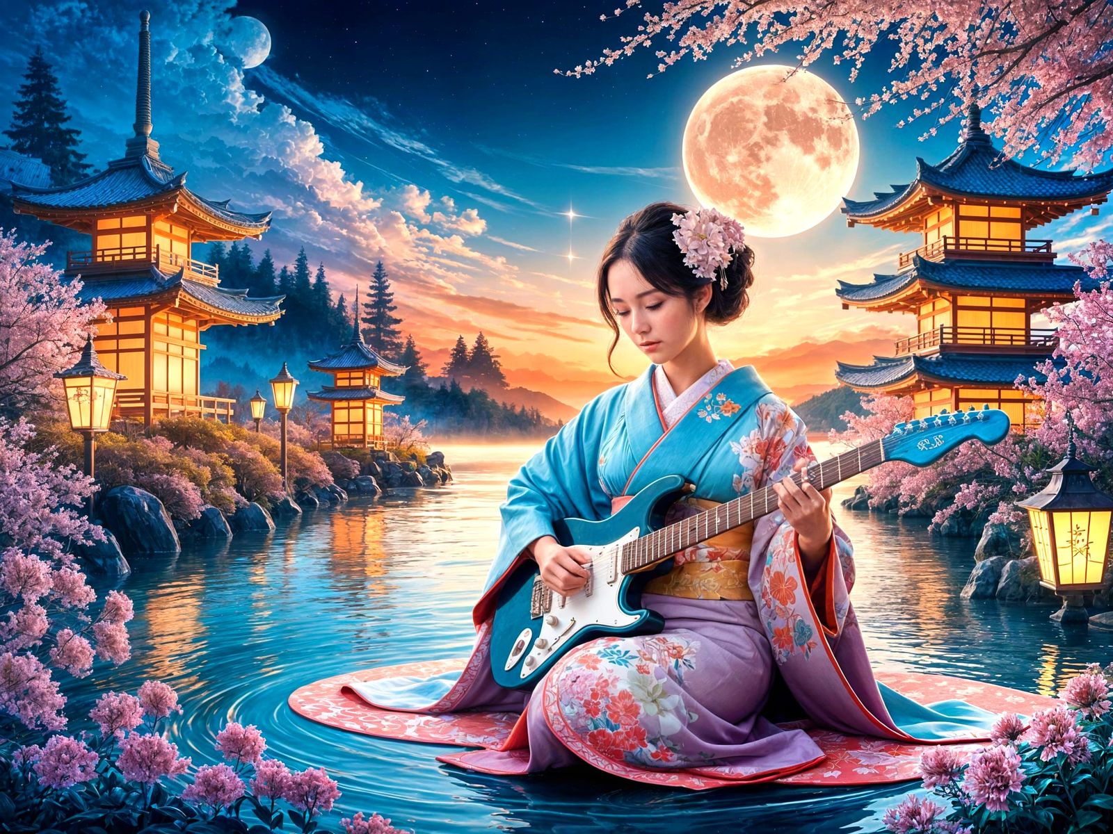 Ethereal Japanese Goddess Plays Electric Guitar by Water's E...