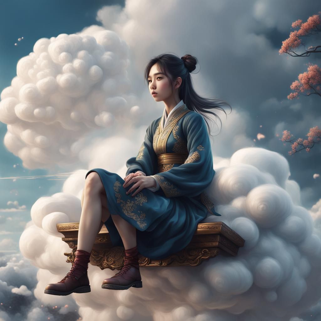 Beautiful Korean Girl on a Cloud