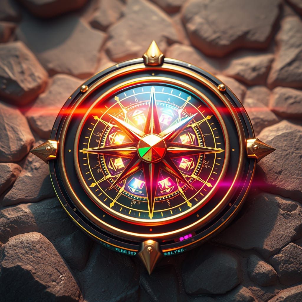 Epic Fantasy Compass Radiates Rainbow Energy