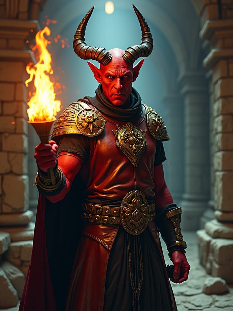 Heroic Tiefling in Mystical Dungeon