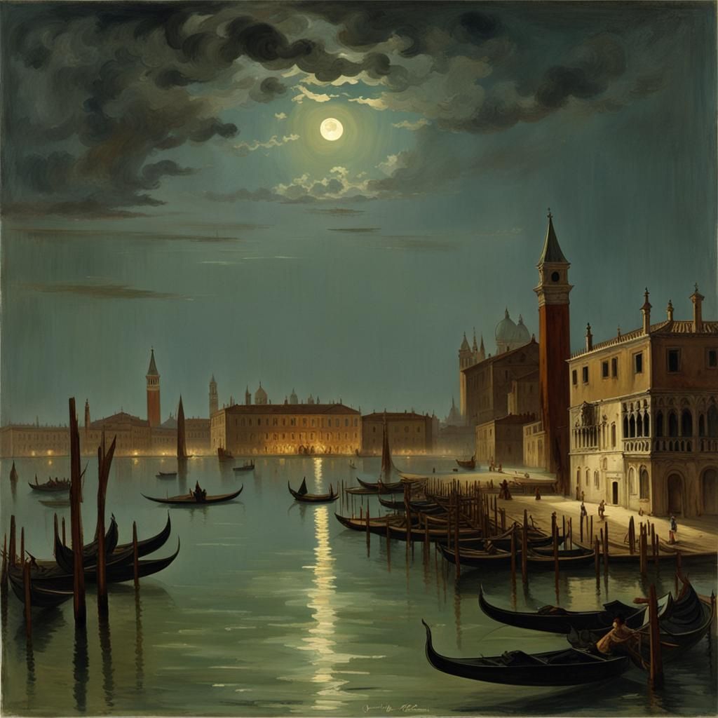 Moonlit Lagoon of Venice: A Tranquil Scene