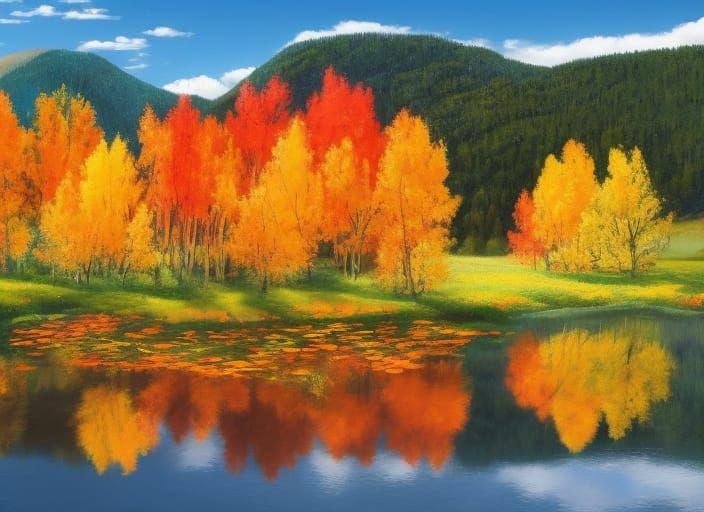 Autumnal Reflection: Matte Painting of Aspen Trees