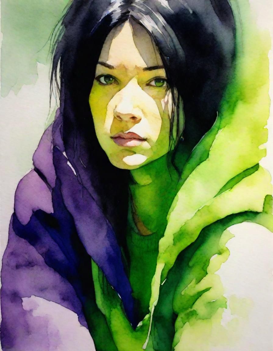 Watercolor Portrait: Woman with Dark Hair