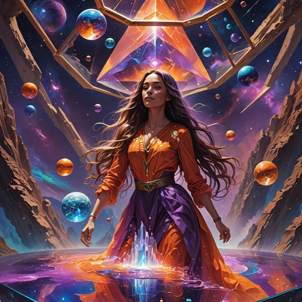 Celestial Floating Island with Waterfalls in Cyberpunk Style