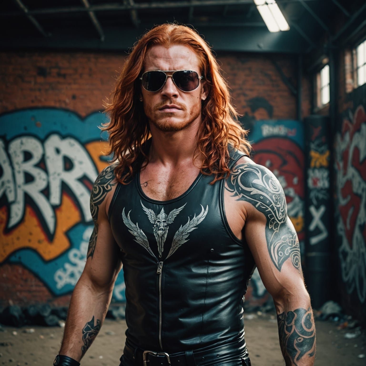 Epic Wrestler in Graffiti-Inspired Cinematic Style