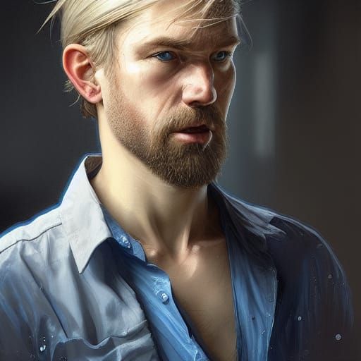 Kind Man Portrait in Workshop, Detailed Concept Art