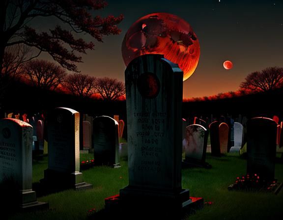 Graveyard Under Blood Moon Liminal Space