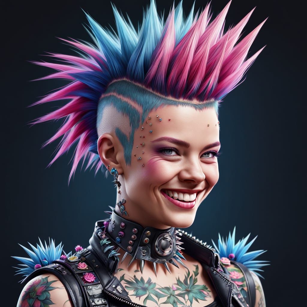 Punk Portrait with Spiked Floral Hairdo
