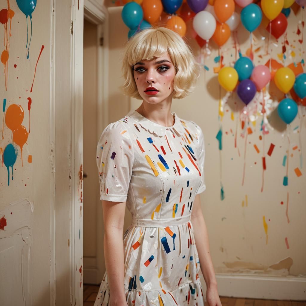 Frightened Young Man in Babydoll Dress and Wig