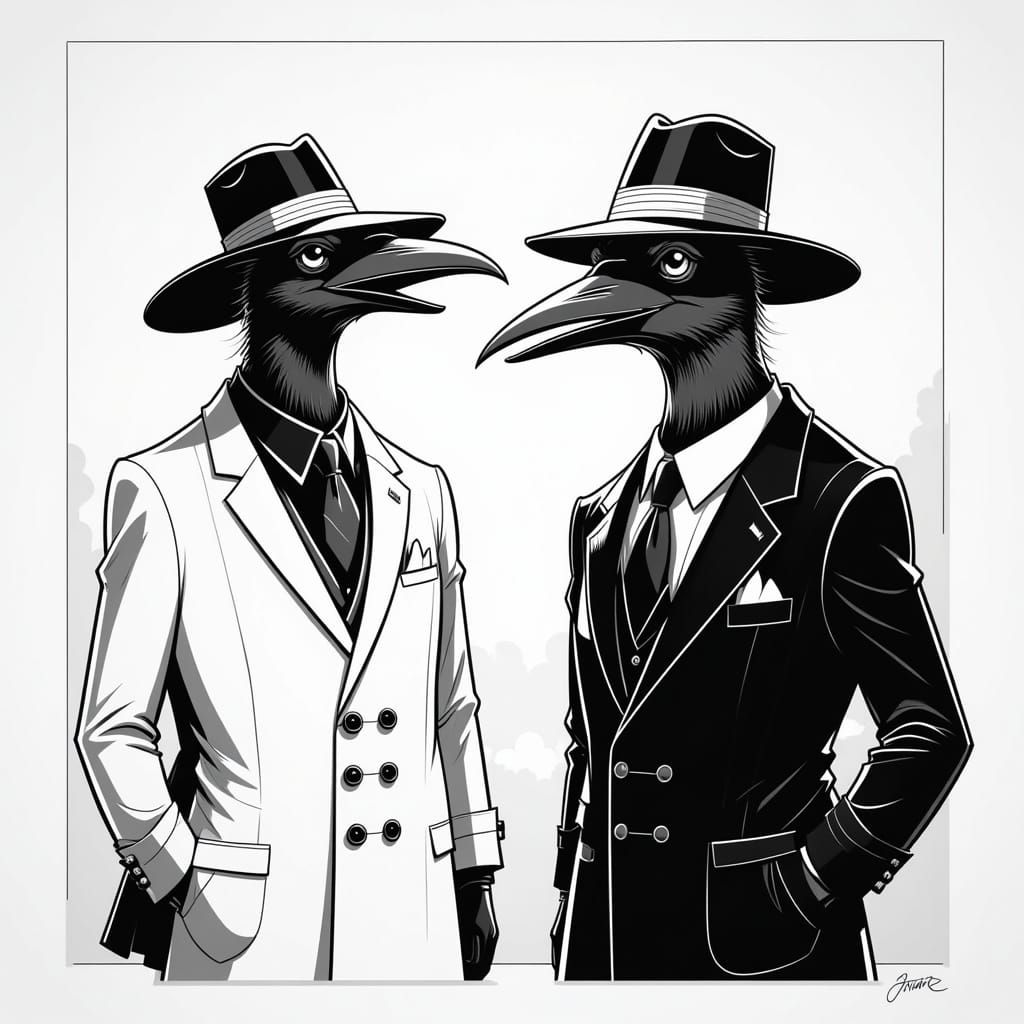 Spy vs. Spy Crows in Mad Magazine Cartoon Style