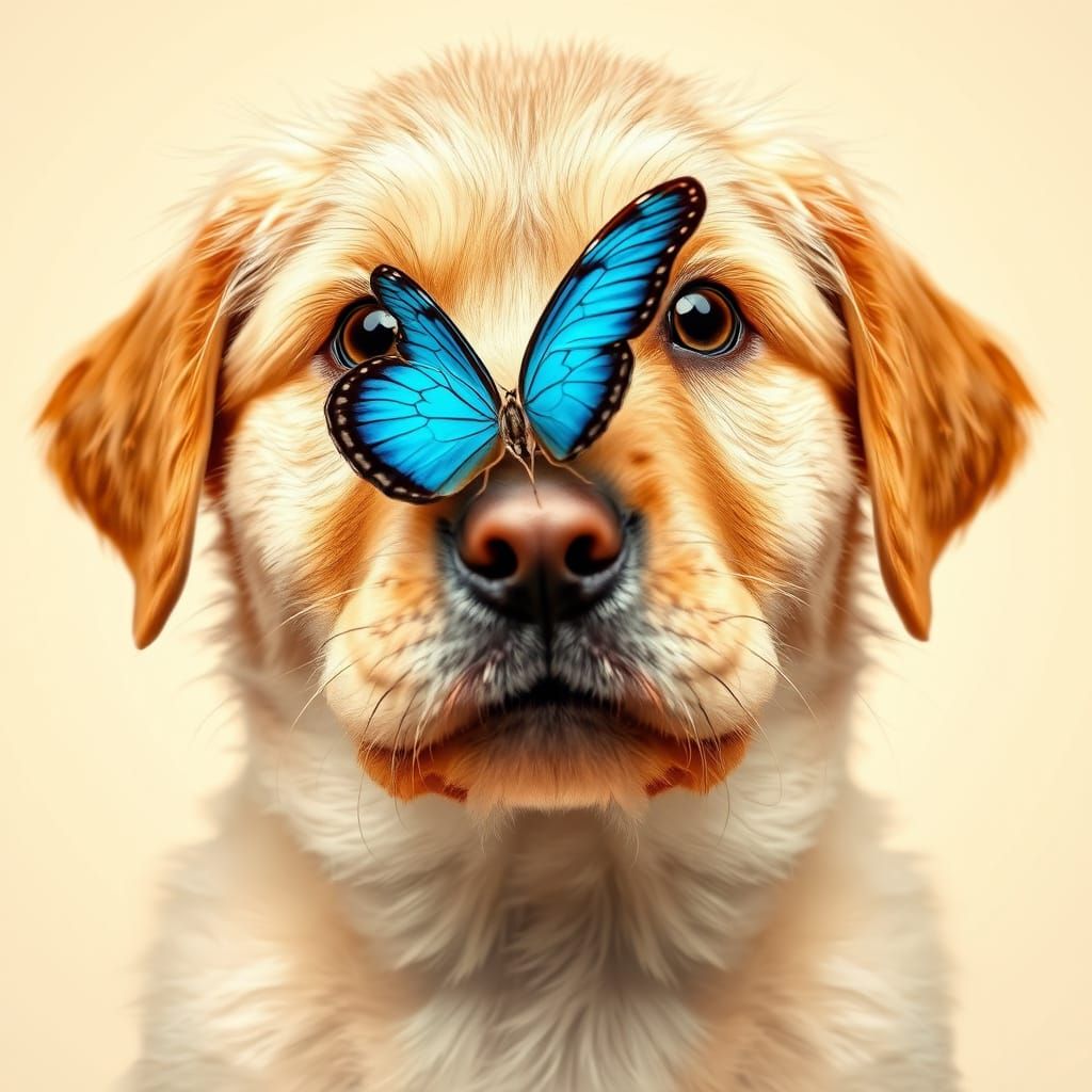 Golden Retriever Meets a Majestic Blue Morpho Butterfly in W...